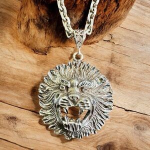 Large PK 925 Sterling Silver Lion Head  Pendant /Necklace